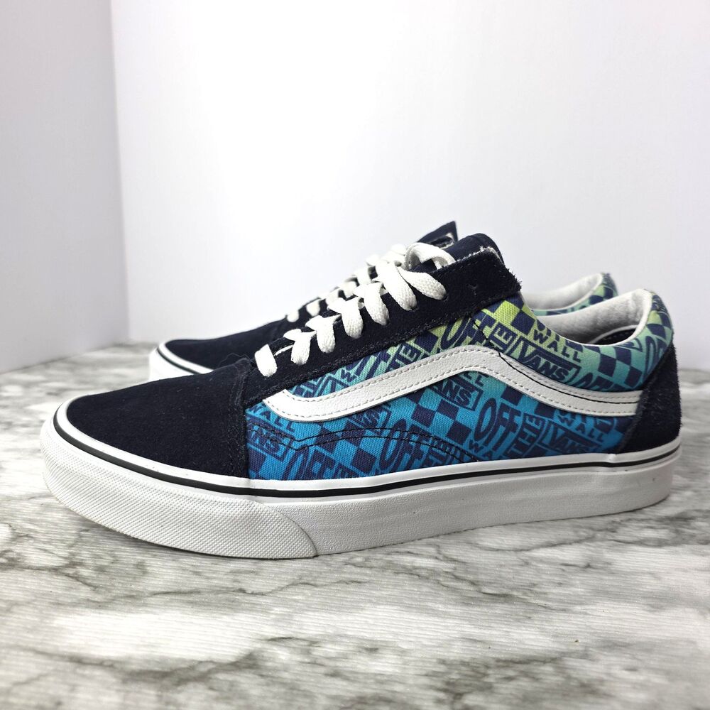 Vans Old Skool Skate Shoes M 10.5 W 12 Blue Suede Canvas Logo Repeat Skater Y2K